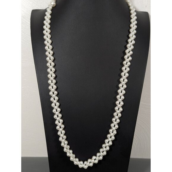 Retro White Faux Pearl Woven Bead Long Layering Necklace 37" - Picture 1 of 7
